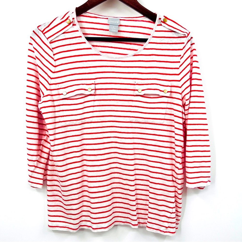 Chico's Red and White Striped Blouse